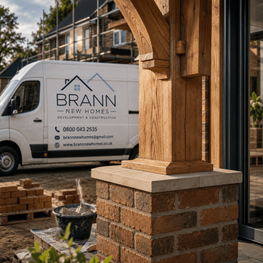 Brann New Homes Ltd builders in Crowborough showing oak joinery, brickwork and construction craftsmanship