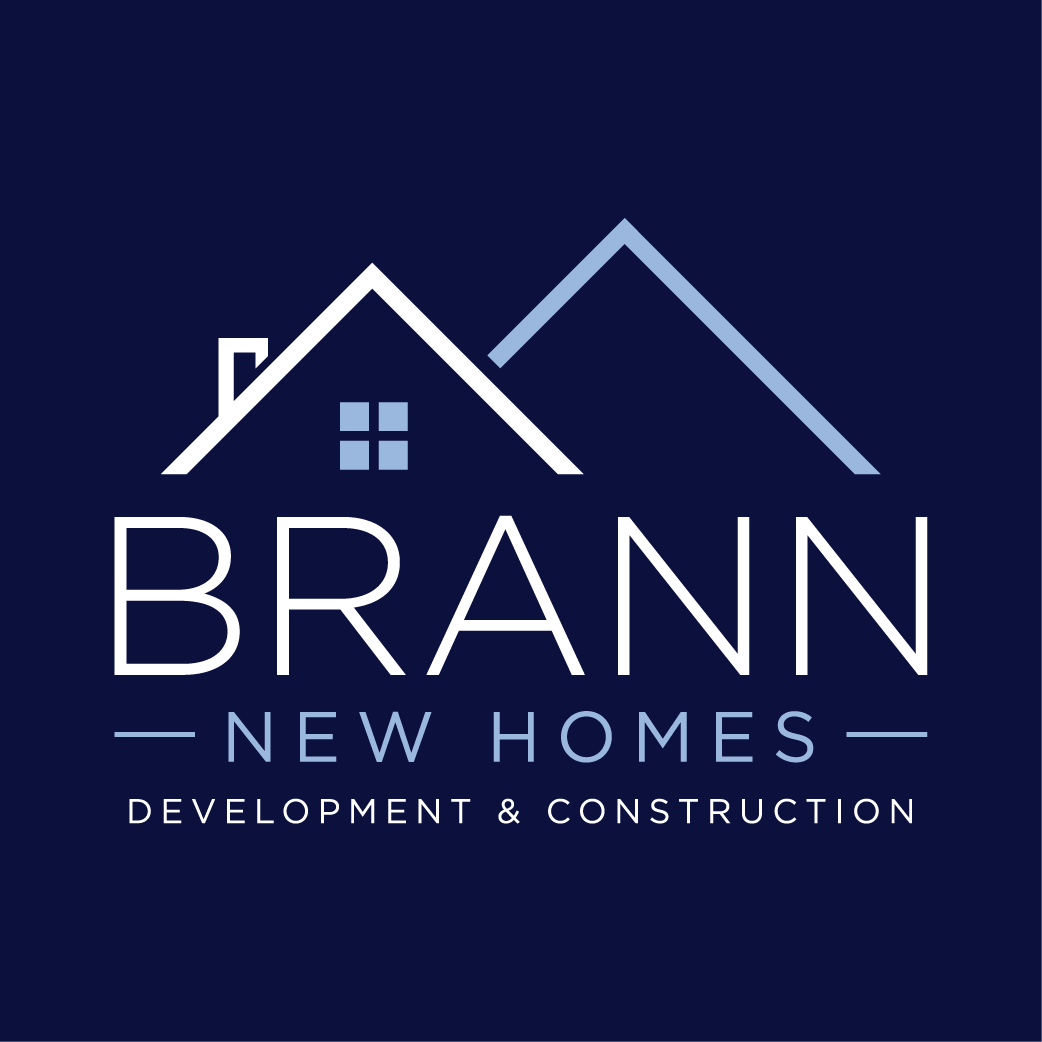 Main Brann New Homes Ltd dark blue logo featuring a house roofline icon, company name, and development & construction wording.