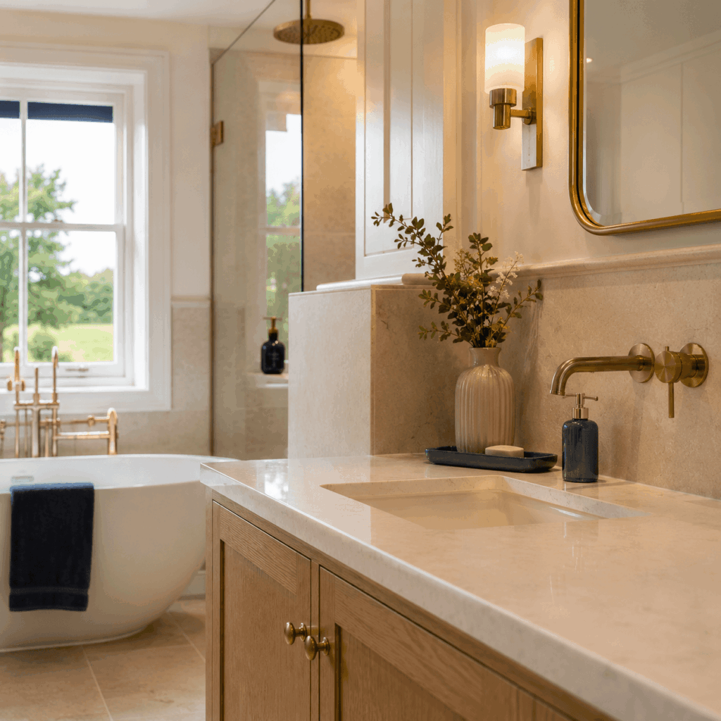 Brann New Homes bathroom refurbishment process image showing vanity and bath in Crowborough, East Sussex