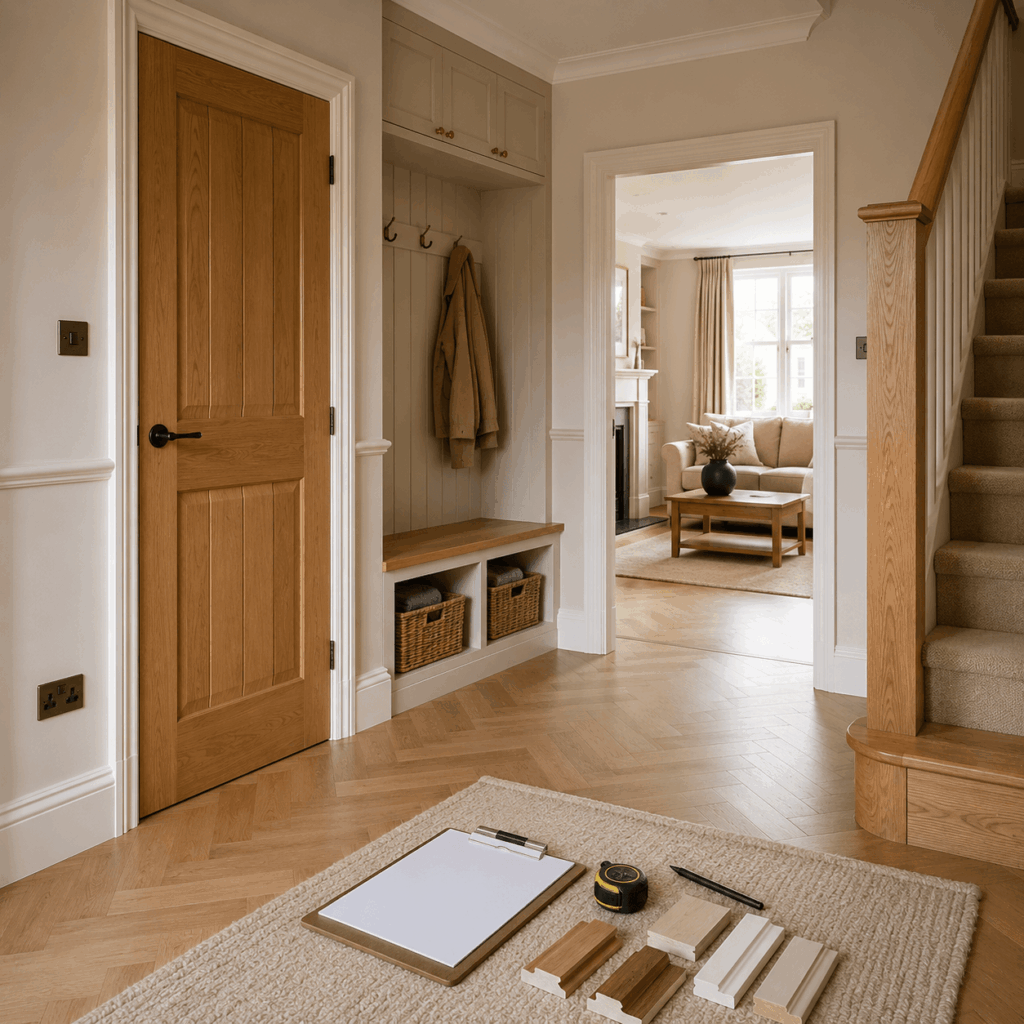 Brann New Homes carpentry finishing image showing doors, storage and final checks in Crowborough