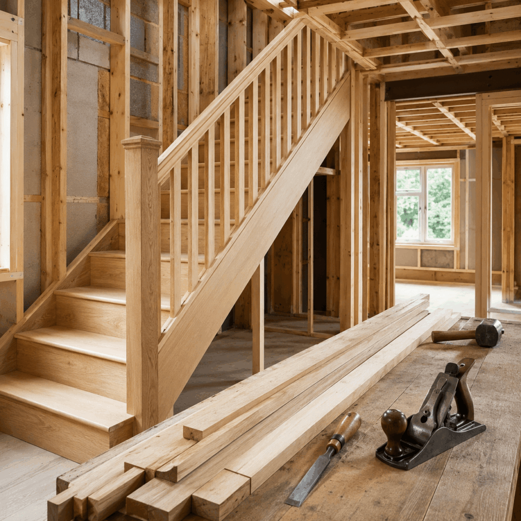 Brann New Homes carpentry services in Crowborough, East Sussex with timber framing and joinery tools