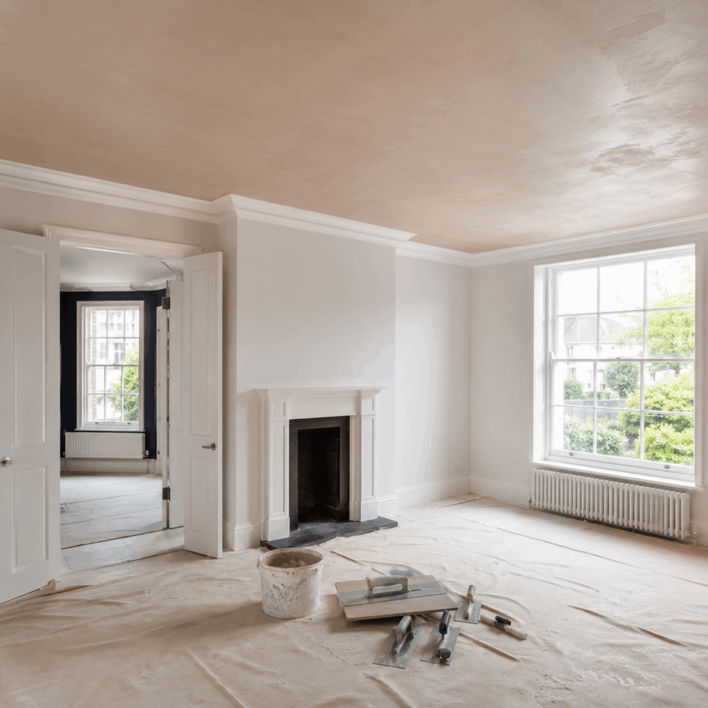 Brann New Homes ceiling plastering image showing smooth repaired ceiling in Crowborough, East Sussex