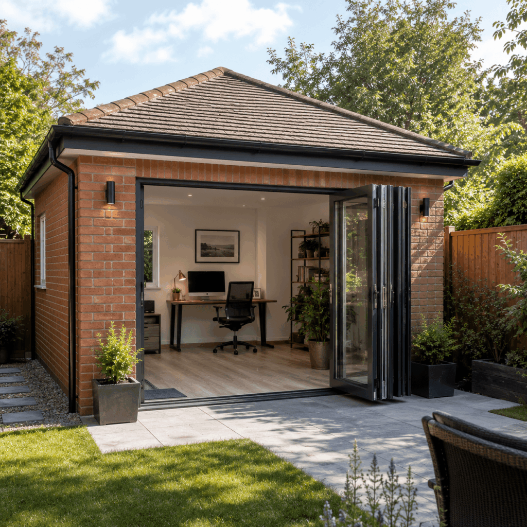 Brann New Homes detached garage conversions in Crowborough, East Sussex with garden office and bifold doors
