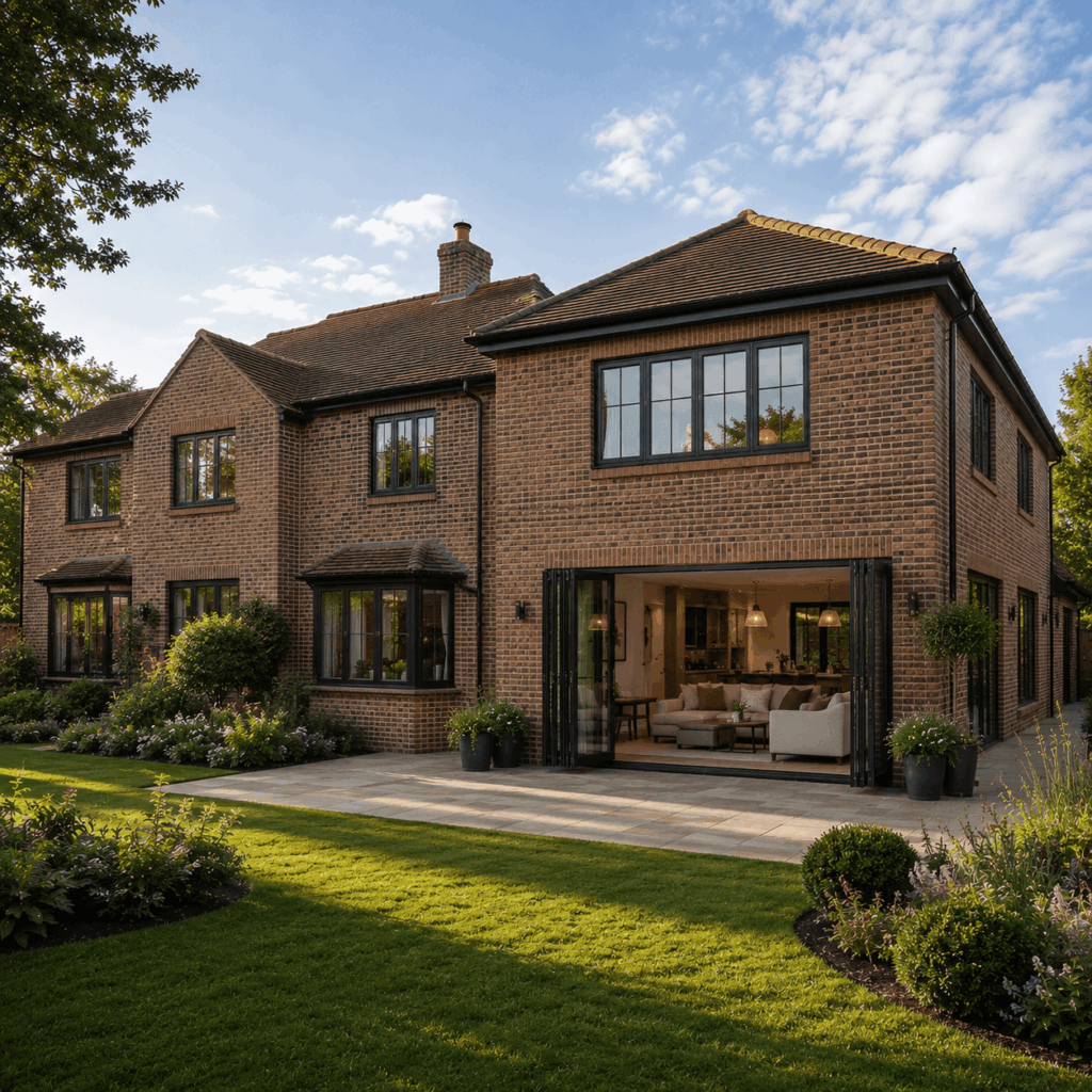 Brann New Homes double storey extension in Crowborough, East Sussex with matching brickwork and garden