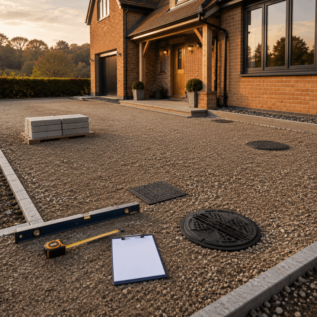 Brann New Homes drainage finishing image showing final checks in Crowborough, East Sussex