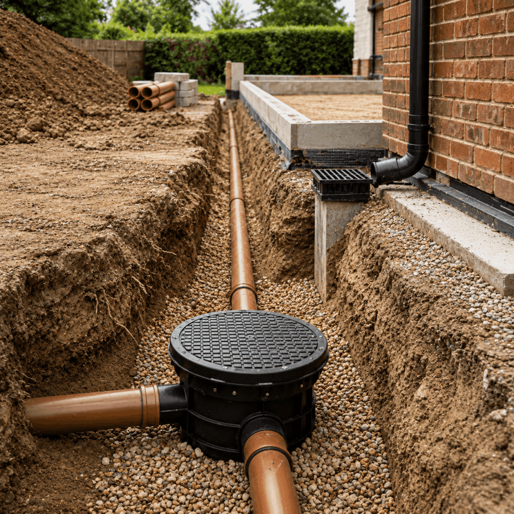 Brann New Homes drainage services with underground pipework in Crowborough, East Sussex