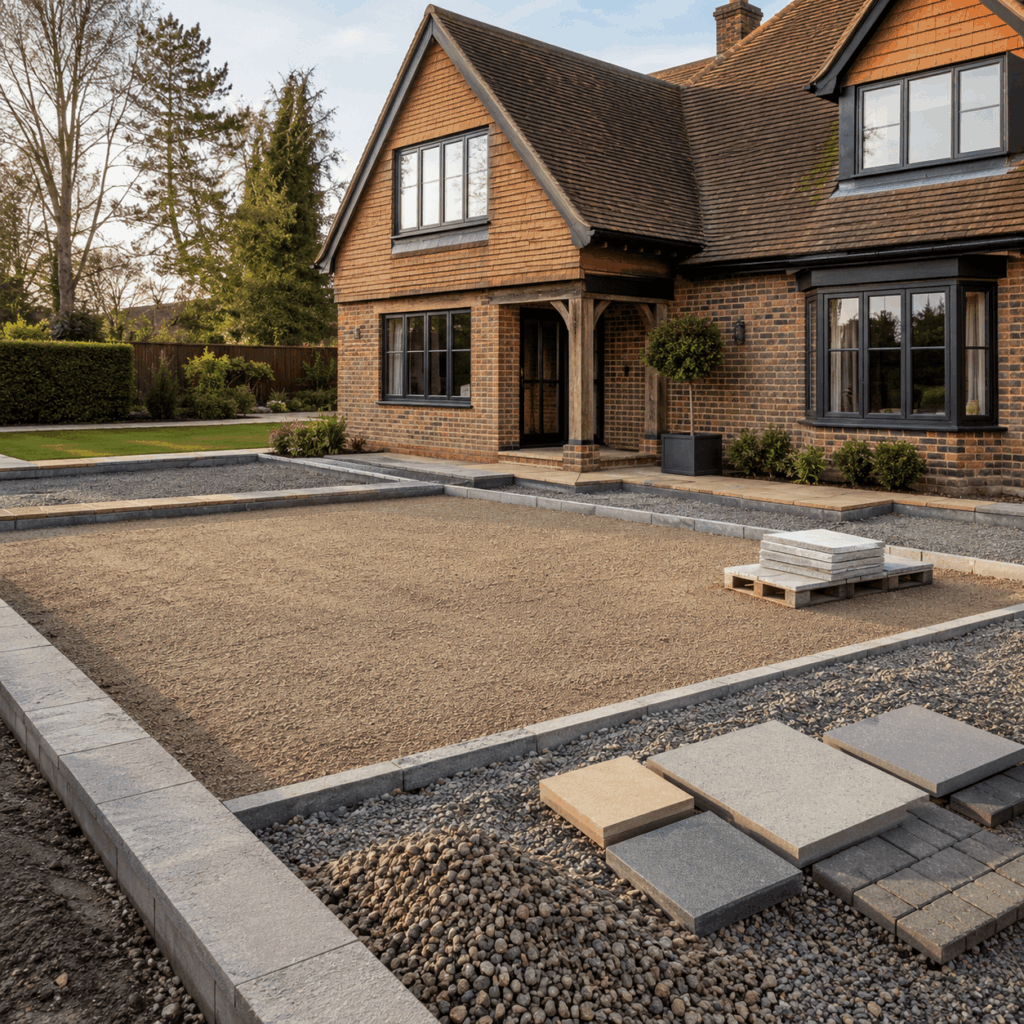 Brann New Homes driveway patio and hardstanding ground preparation image in Crowborough, East Sussex
