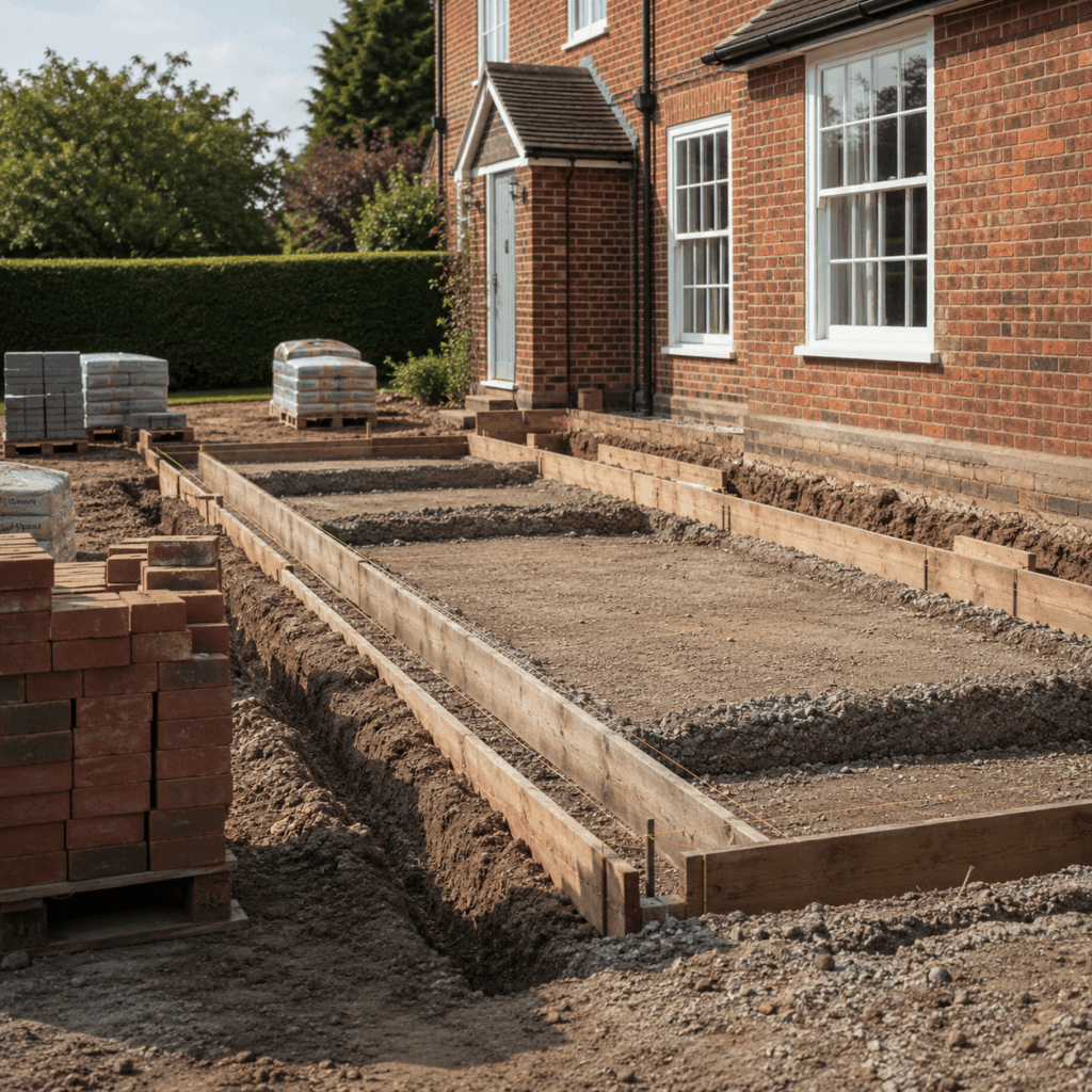 Brann New Homes brickwork foundations image showing footings and ground preparation in Crowborough