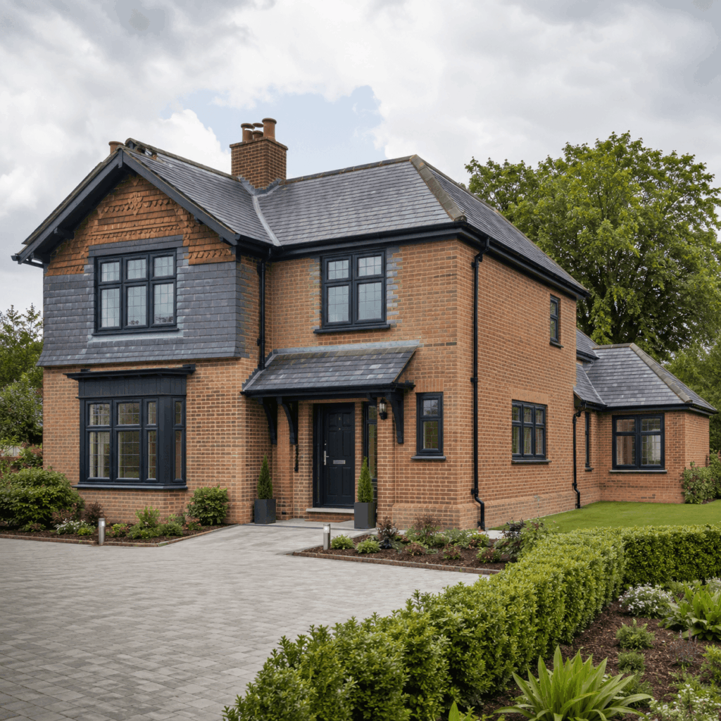 Brann New Homes full house renovation in Crowborough, East Sussex with brickwork, dark windows and driveway