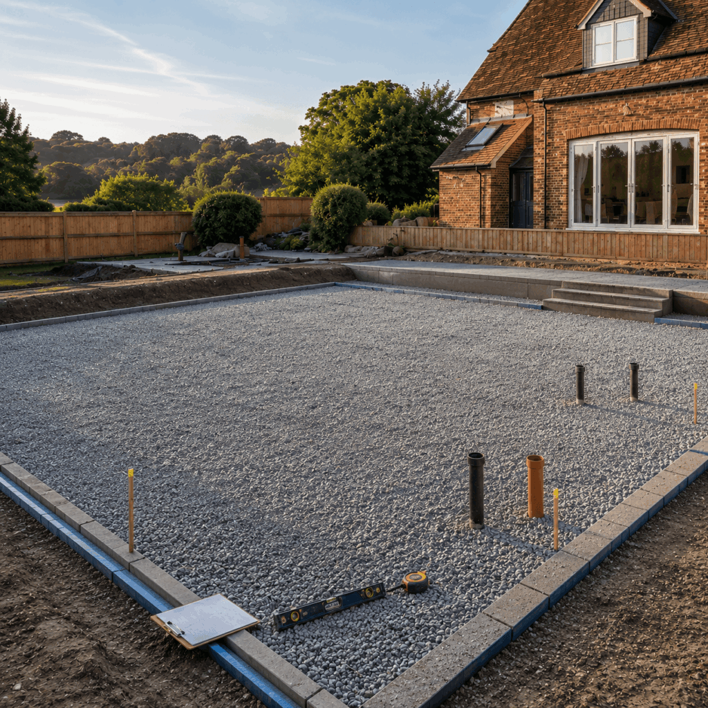 Brann New Homes groundworks finishing image showing compacted base in Crowborough, East Sussex
