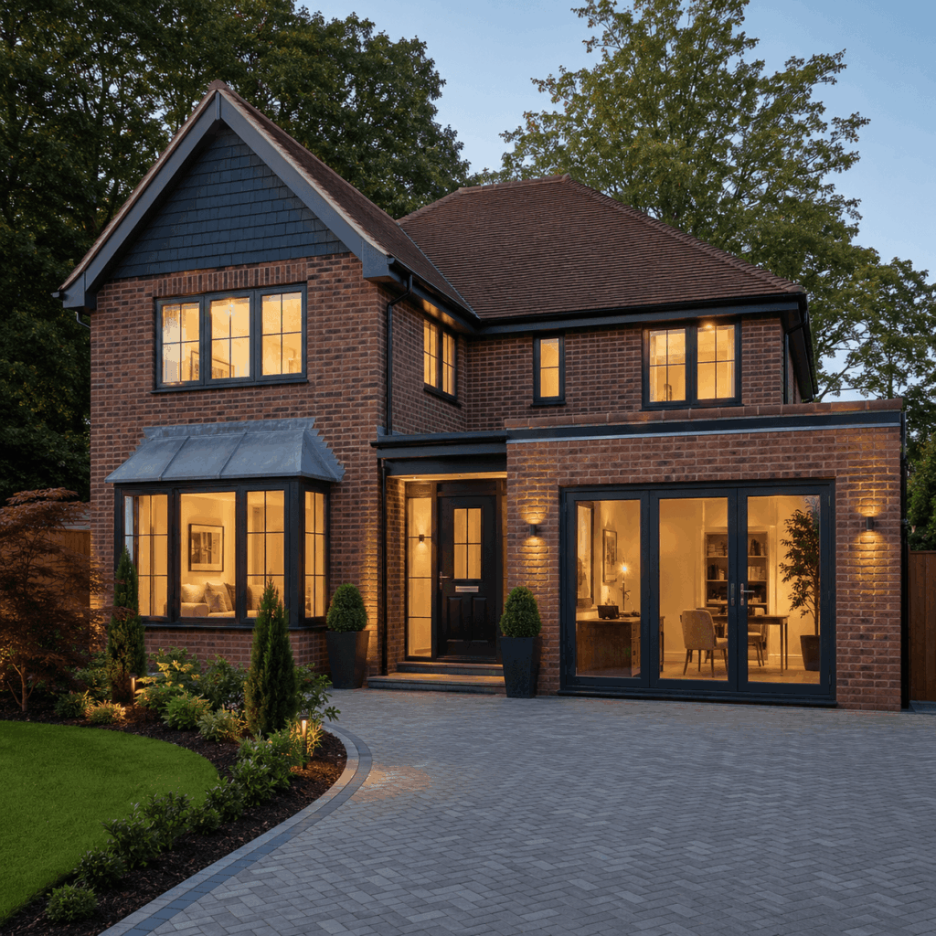 Brann New Homes integral garage conversion in Crowborough, East Sussex with glazed doors and driveway