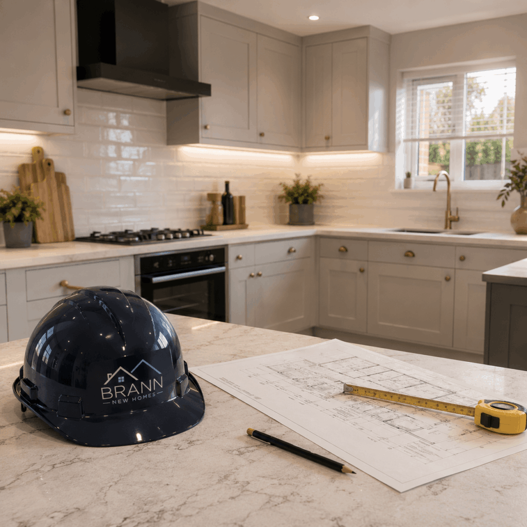Brann New Homes kitchen refurbishments in Crowborough, East Sussex with fitted cabinets and tiled splashback
