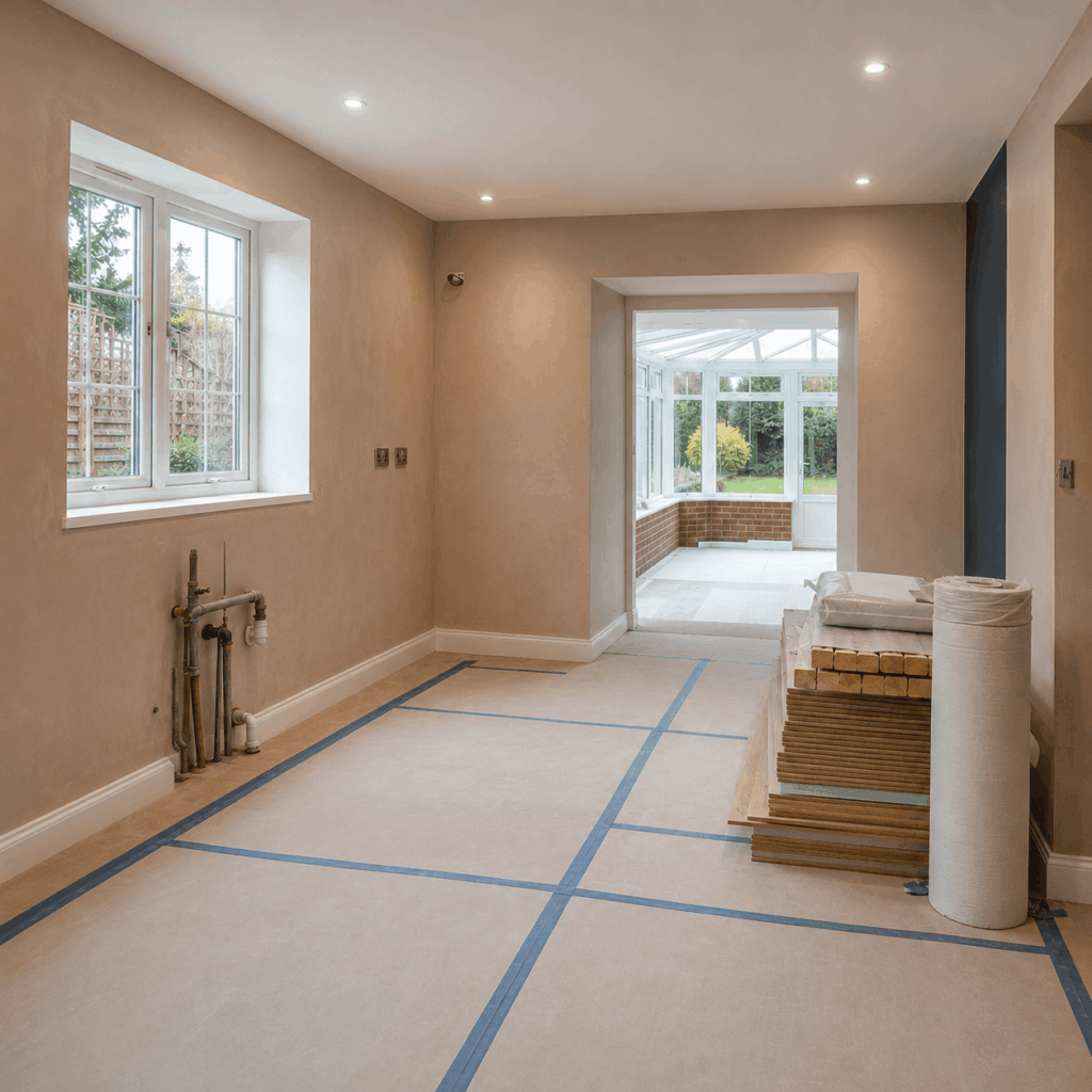 Brann New Homes kitchen plastering preparation image for builders in Crowborough, East Sussex