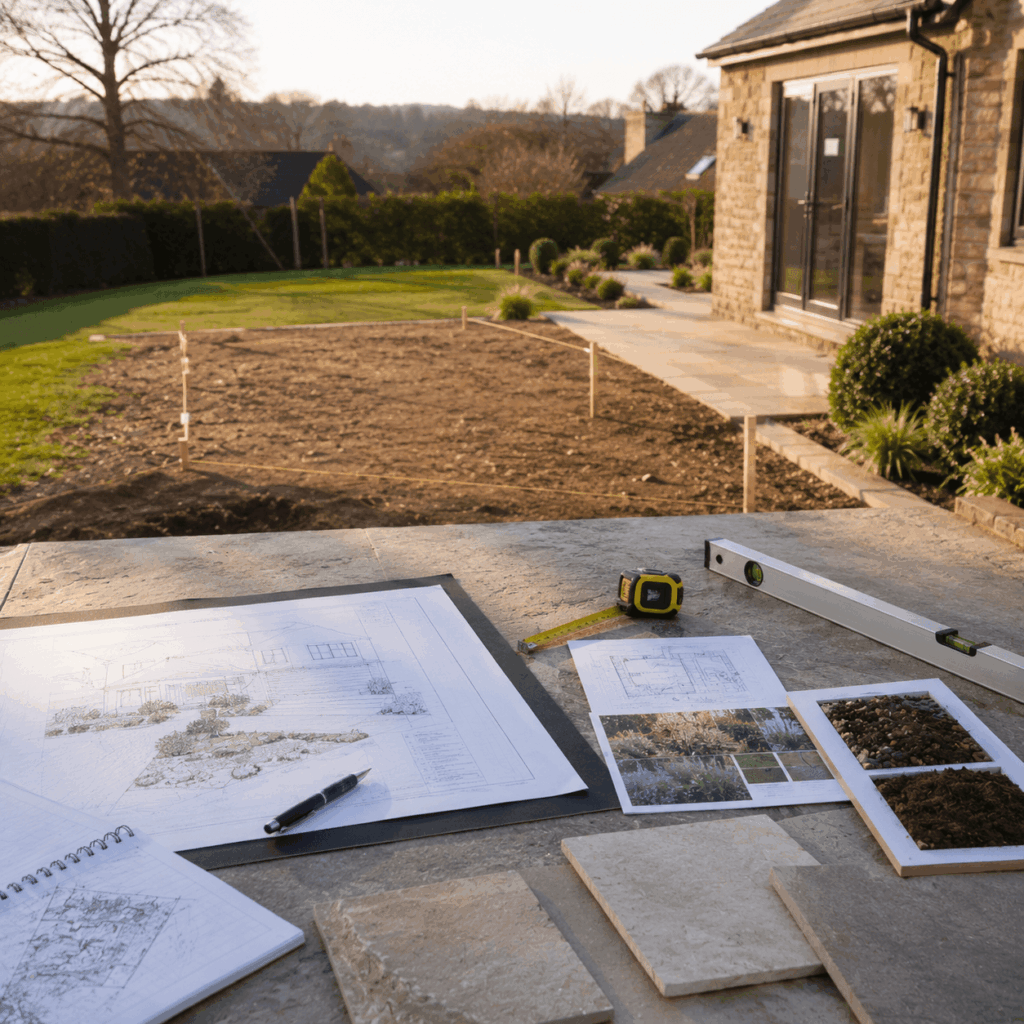Brann New Homes landscaping consultation image with garden plans in Crowborough, East Sussex
