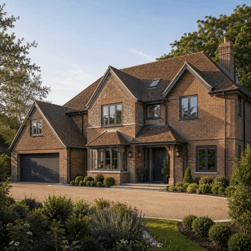 Brann New Homes new build house construction in Crowborough, East Sussex with detached brick home