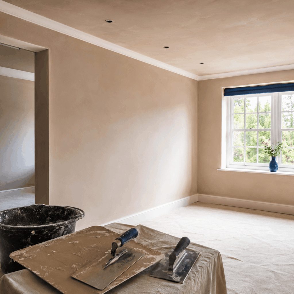 Brann New Homes plastering services in Crowborough, East Sussex with smooth walls and plastering tools