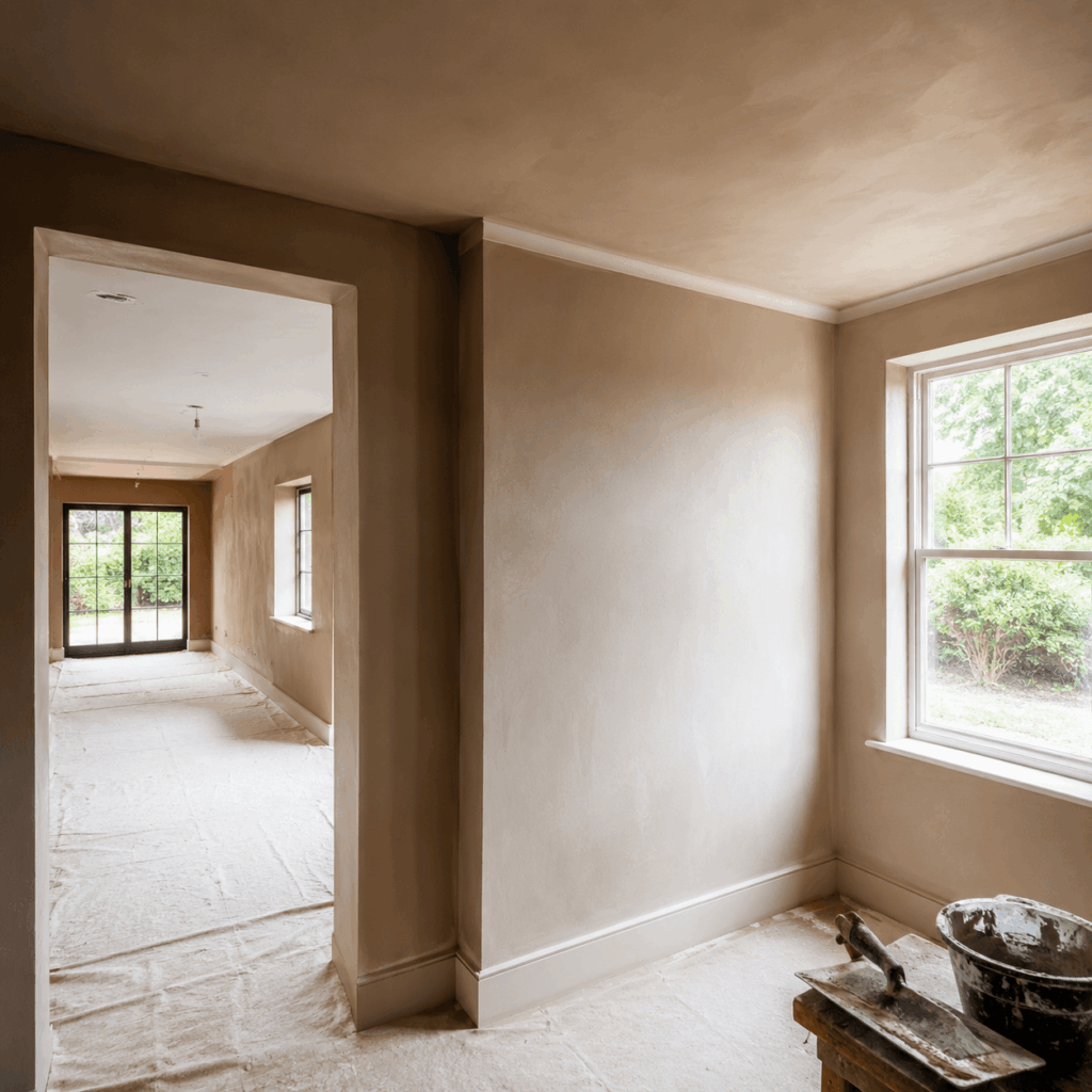 Brann New Homes plastering process image showing smooth walls in Crowborough, East Sussex