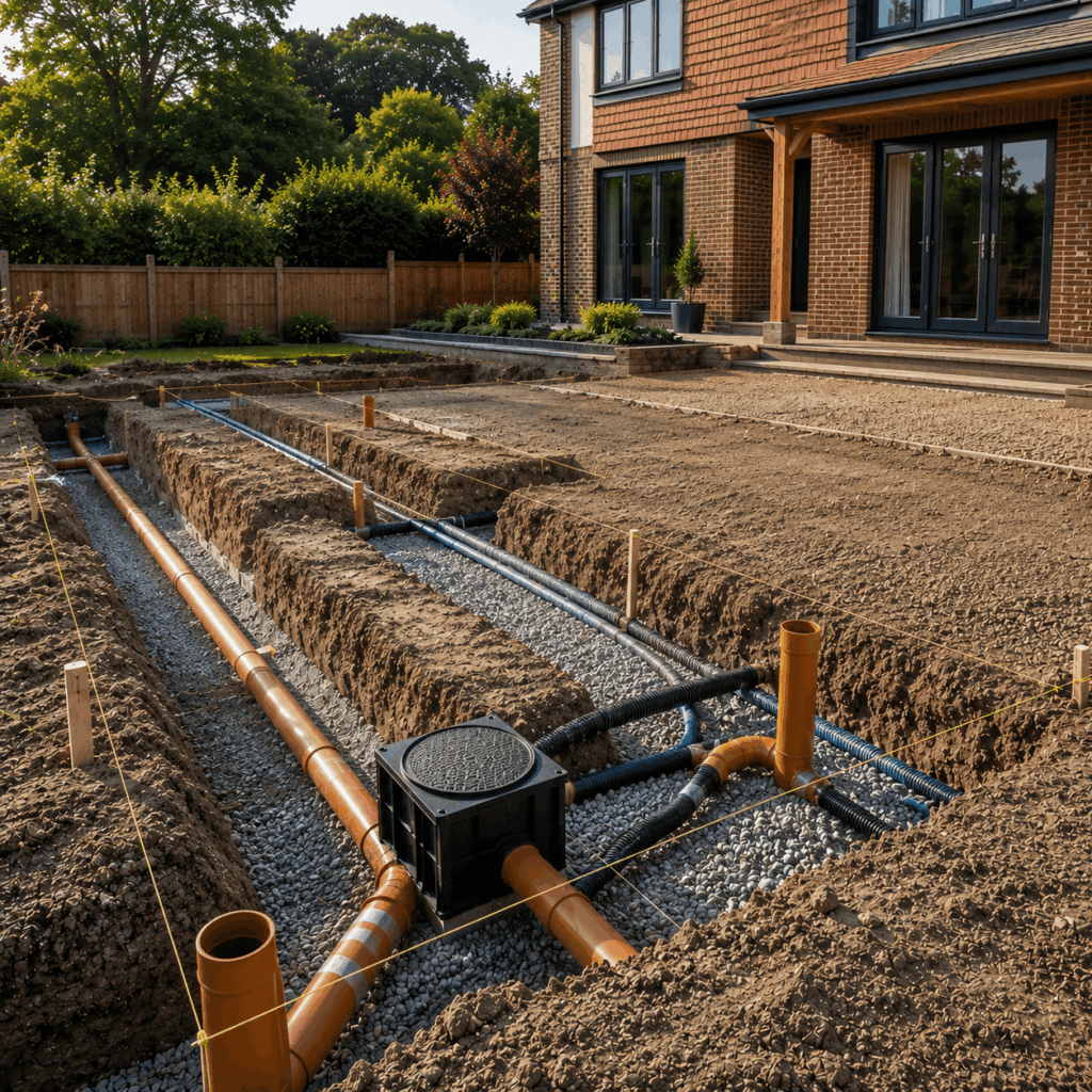 Brann New Homes trenching and service ducting image showing utility preparation in Crowborough, East Sussex