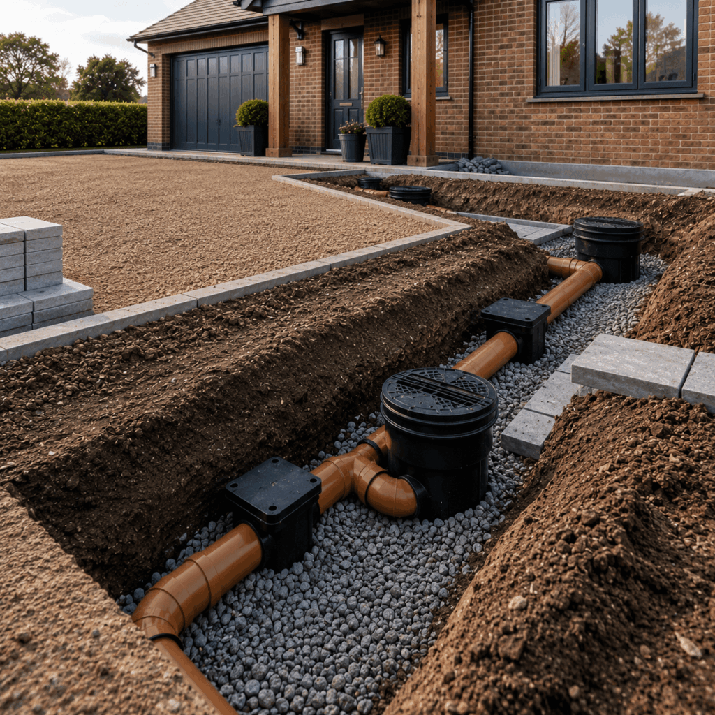 Brann New Homes underground drainage pipe installation image in Crowborough, East Sussex