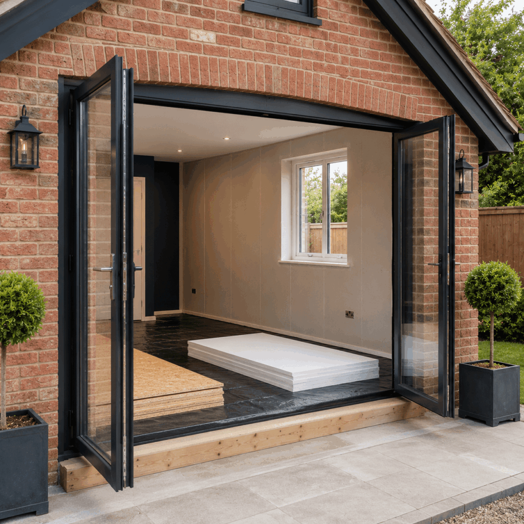 Detached garage floor raising and insulation by Brann New Homes builders in Crowborough, East Sussex