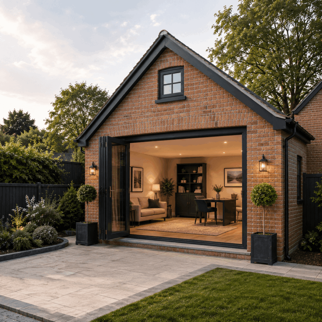 Detached garage glazing and doors by Brann New Homes builders in Crowborough, East Sussex