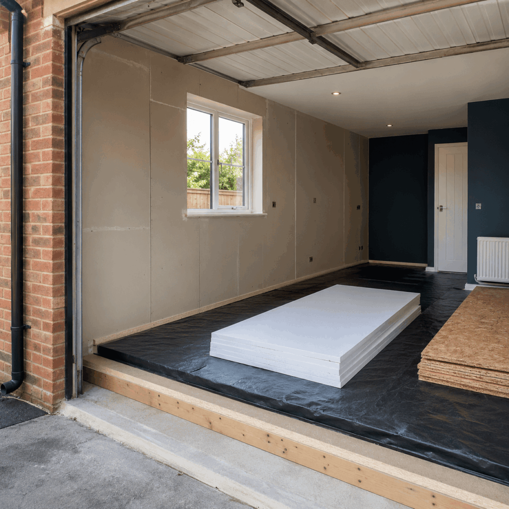 Integral garage floor raising and insulation by Brann New Homes builders in Crowborough, East Sussex