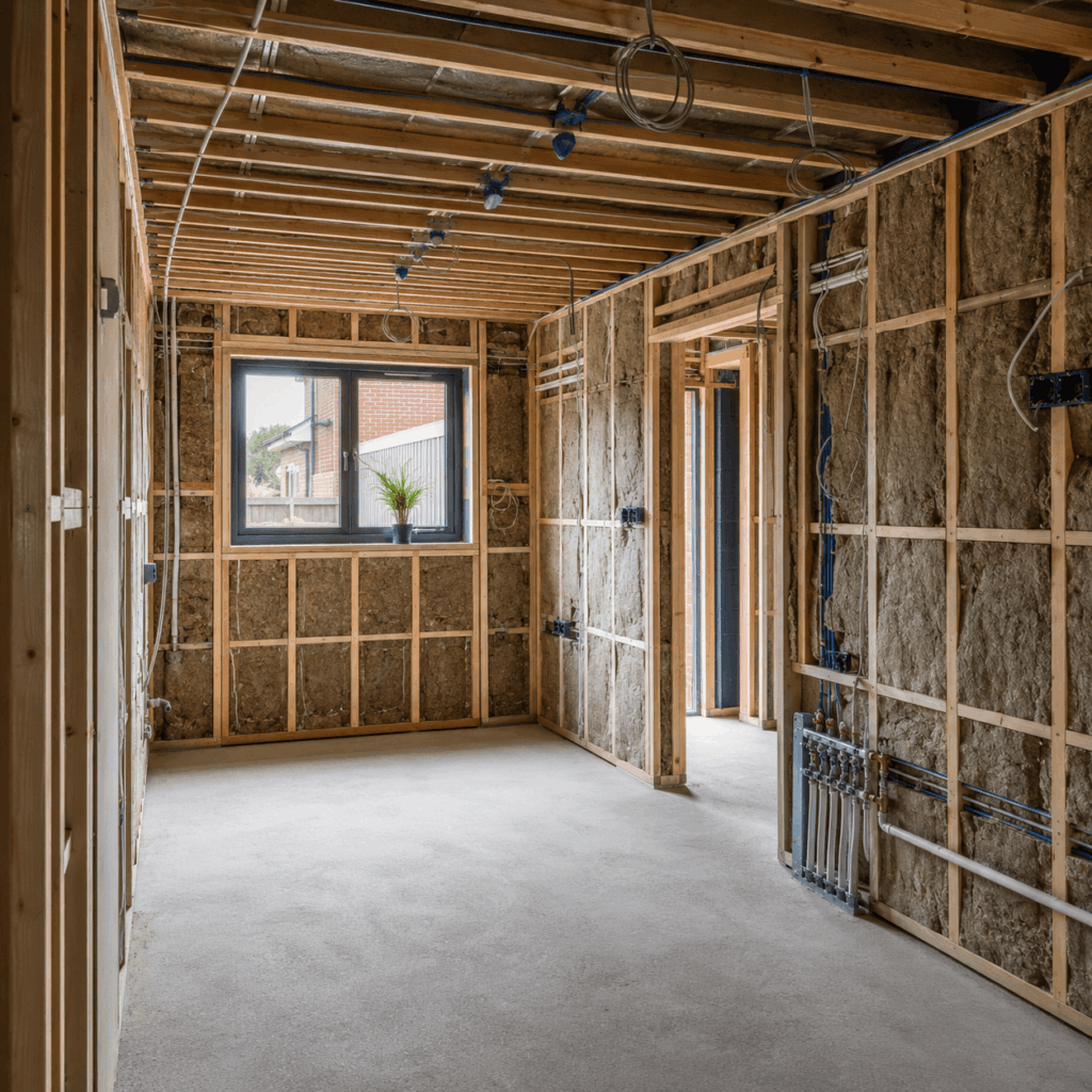 Integral garage first-fix plumbing and electrics by Brann New Homes builders in Crowborough, East Sussex