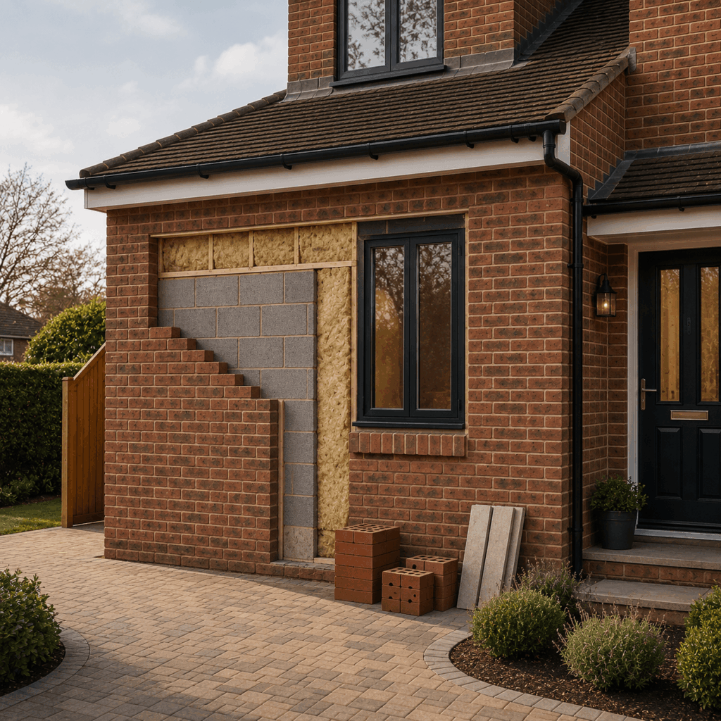 Integral garage brickwork and door infill by Brann New Homes builders in Crowborough, East Sussex