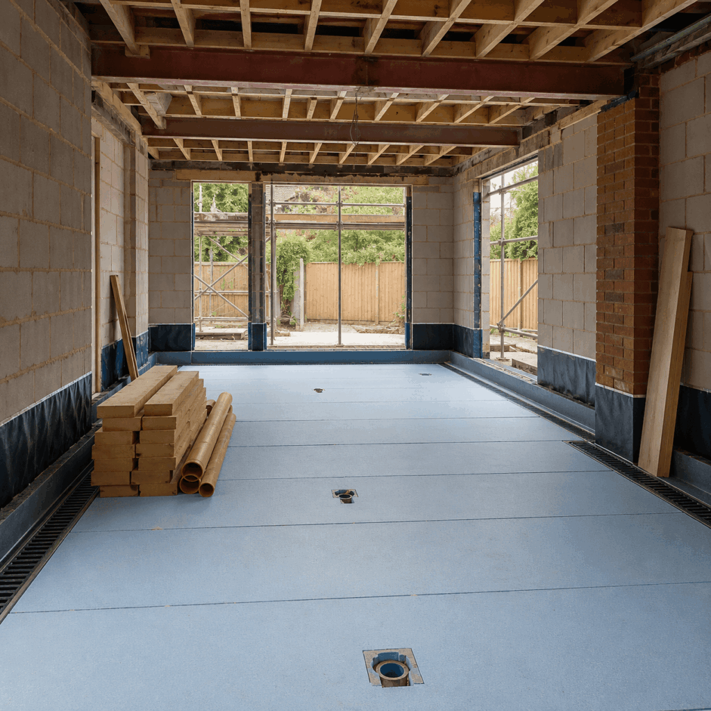Kitchen extension foundations by Brann New Homes builders in Crowborough, East Sussex