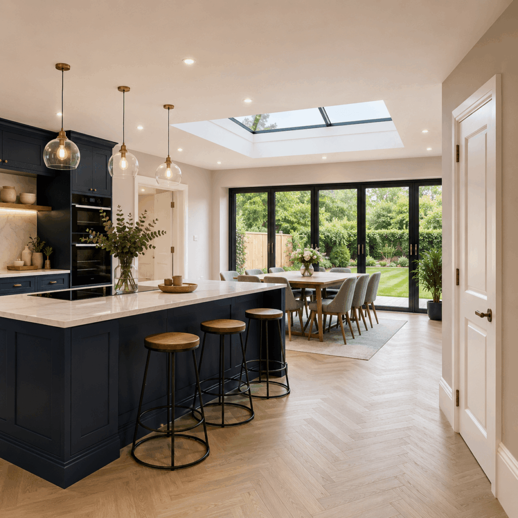 Kitchen extension plastering and carpentry by Brann New Homes builders in Crowborough, East Sussex