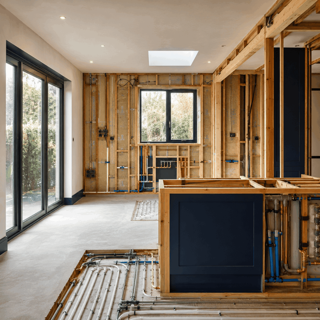 Kitchen extension plumbing, electrics and insulation by Brann New Homes builders in Crowborough, East Sussex