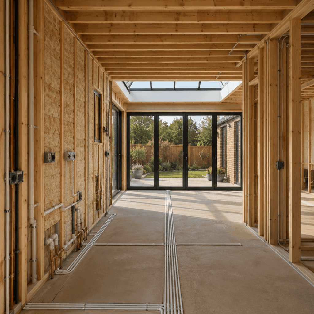Rear extension plumbing, electrics and insulation by Brann New Homes builders in Crowborough, East Sussex