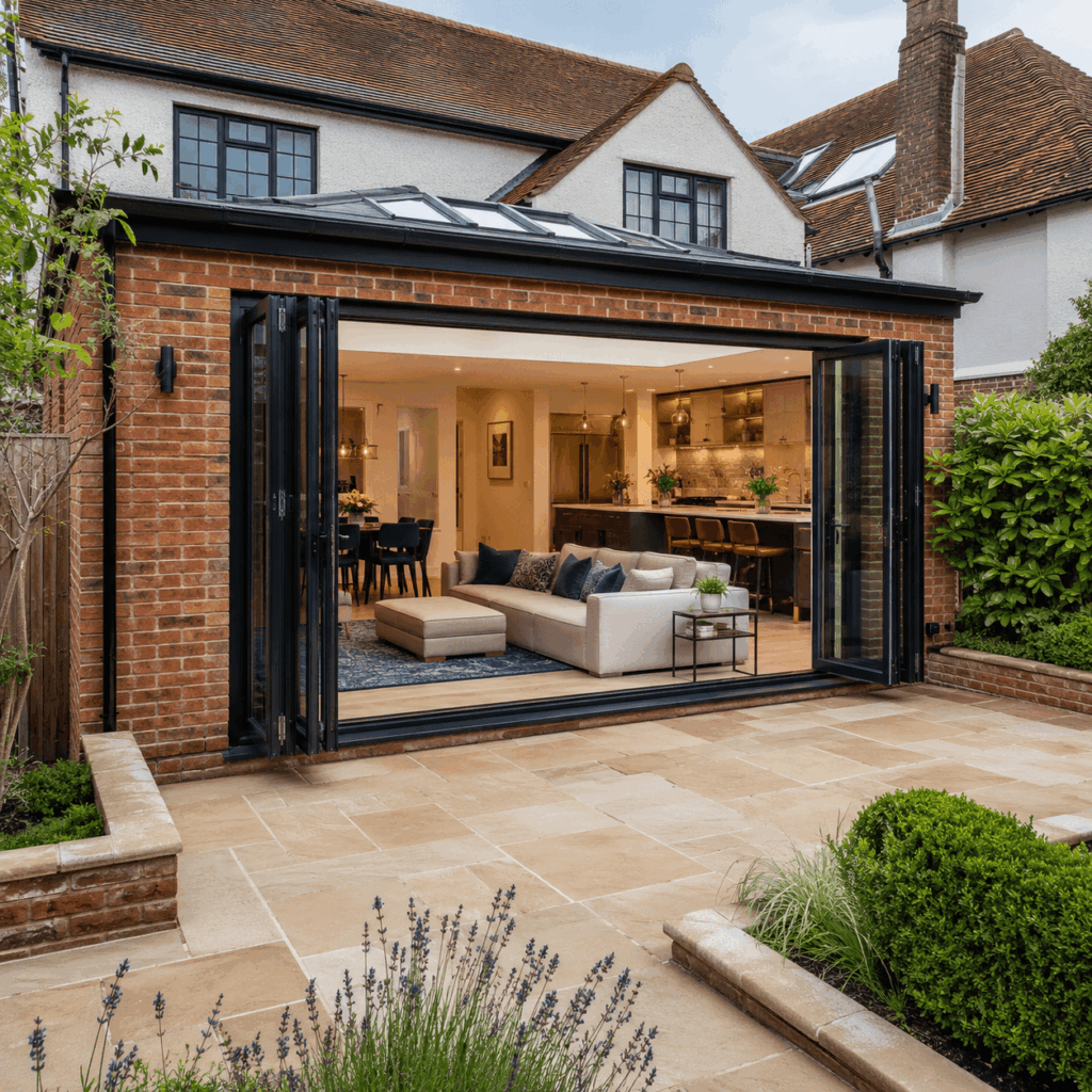 Rear extension with bifold doors by Brann New Homes builders in Crowborough, East Sussex