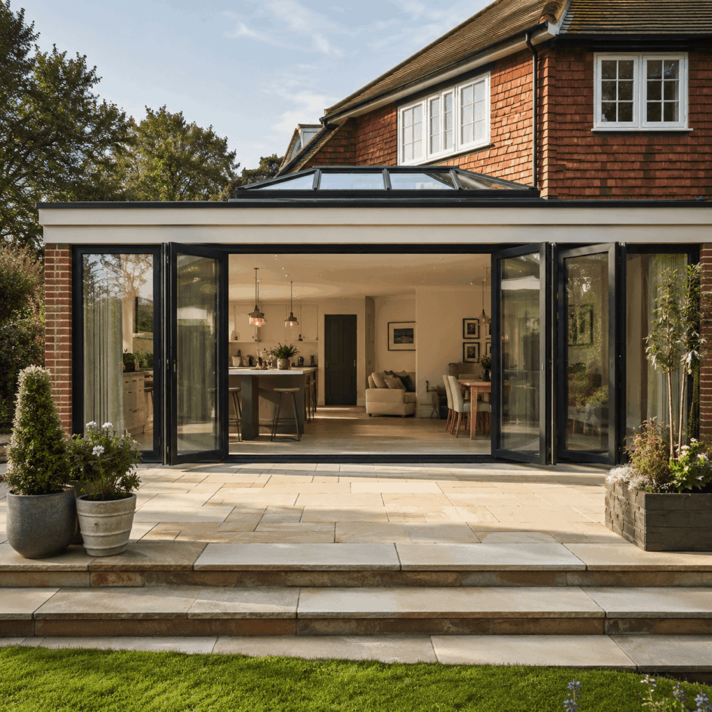 Rear extension glazing and bifold doors by Brann New Homes builders in Crowborough, East Sussex