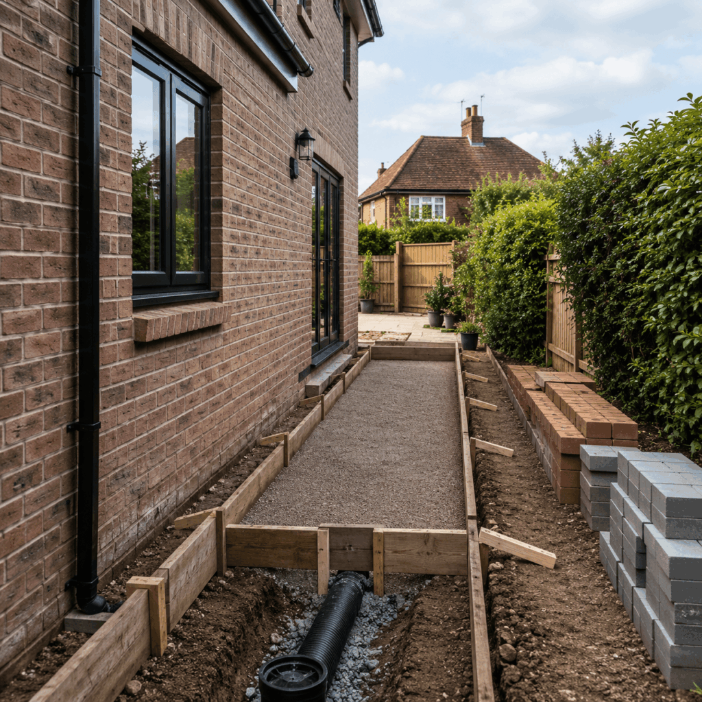 Side return extension foundations by Brann New Homes builders in Crowborough, East Sussex
