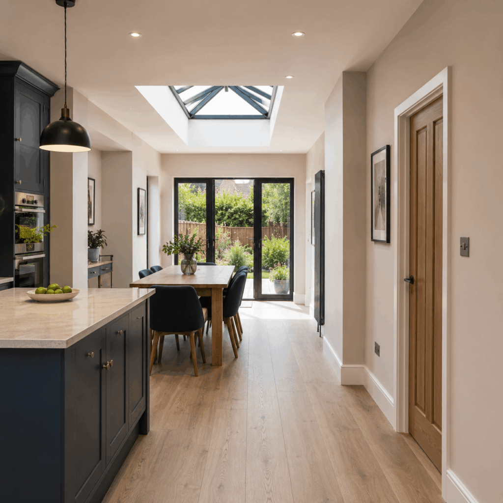 Side return extension plastering and carpentry by Brann New Homes builders in Crowborough, East Sussex