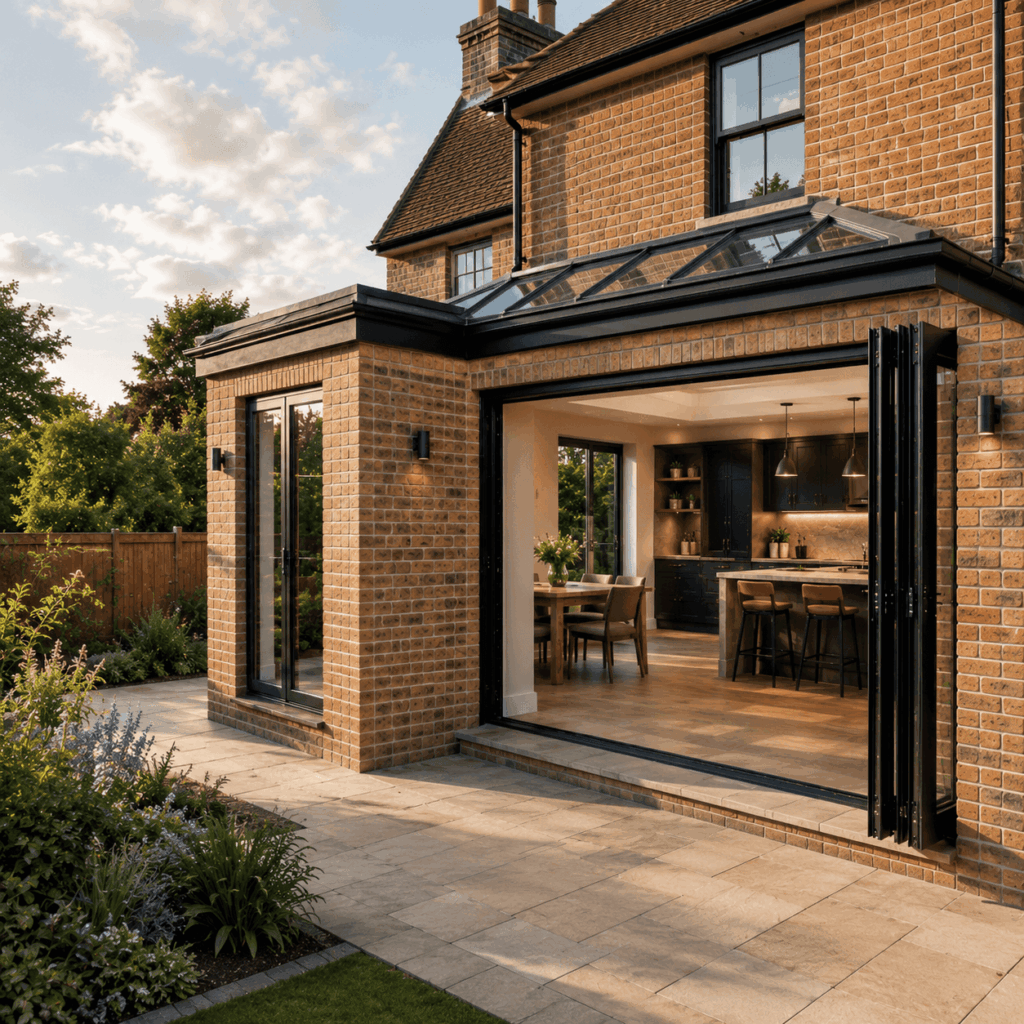 Side return extension glazing and bifold doors by Brann New Homes builders in Crowborough, East Sussex