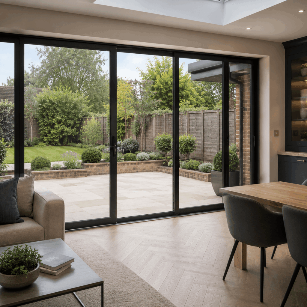 Single storey extension patio and landscaping by Brann New Homes builders in Crowborough, East Sussex