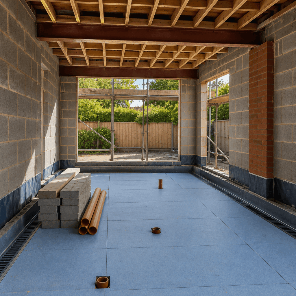 Single storey extension foundations by Brann New Homes builders in Crowborough, East Sussex
