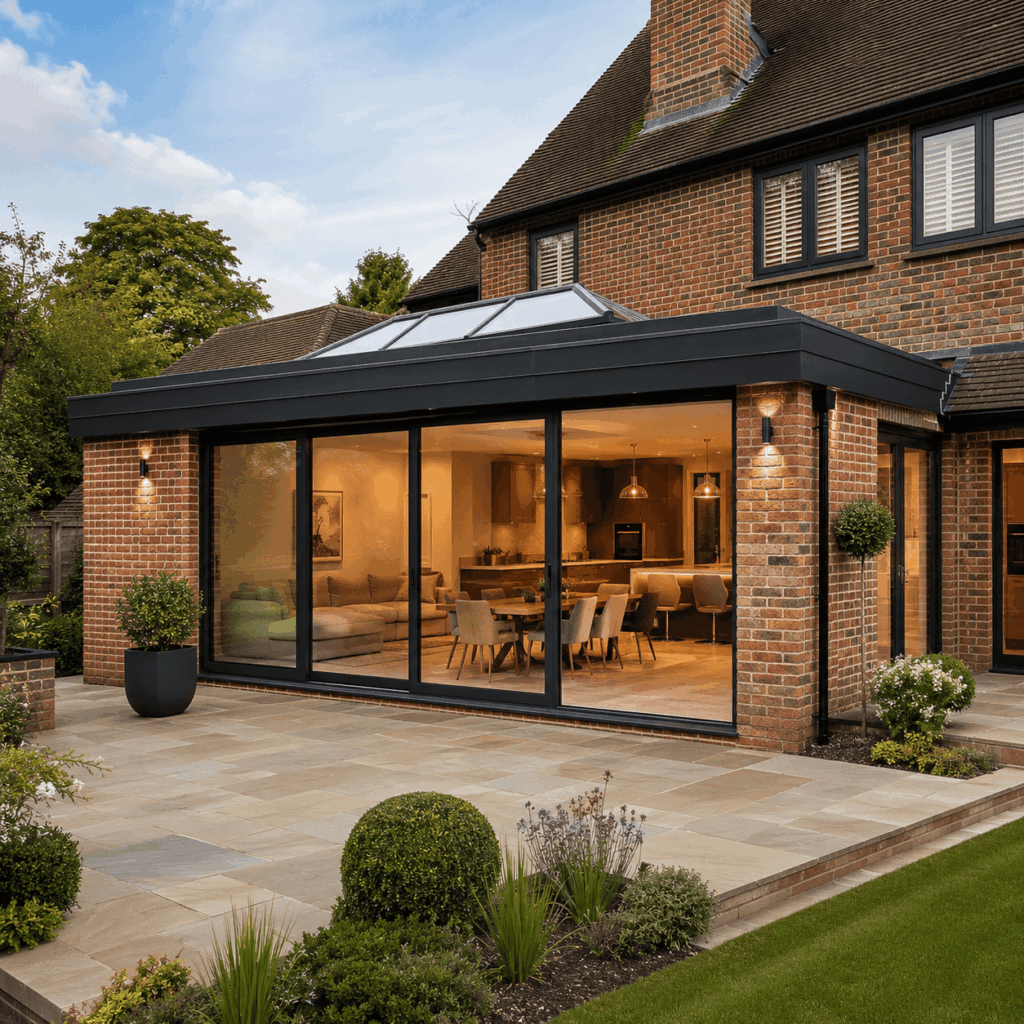 Single storey extension with glazing by Brann New Homes builders in Crowborough, East Sussex