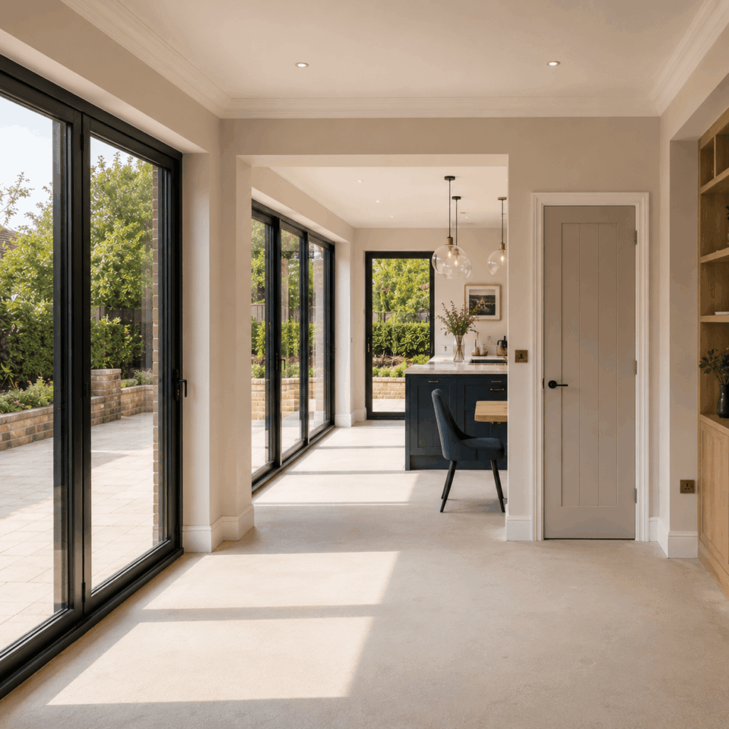 Wraparound extension plastering and carpentry by Brann New Homes builders in Crowborough, East Sussex