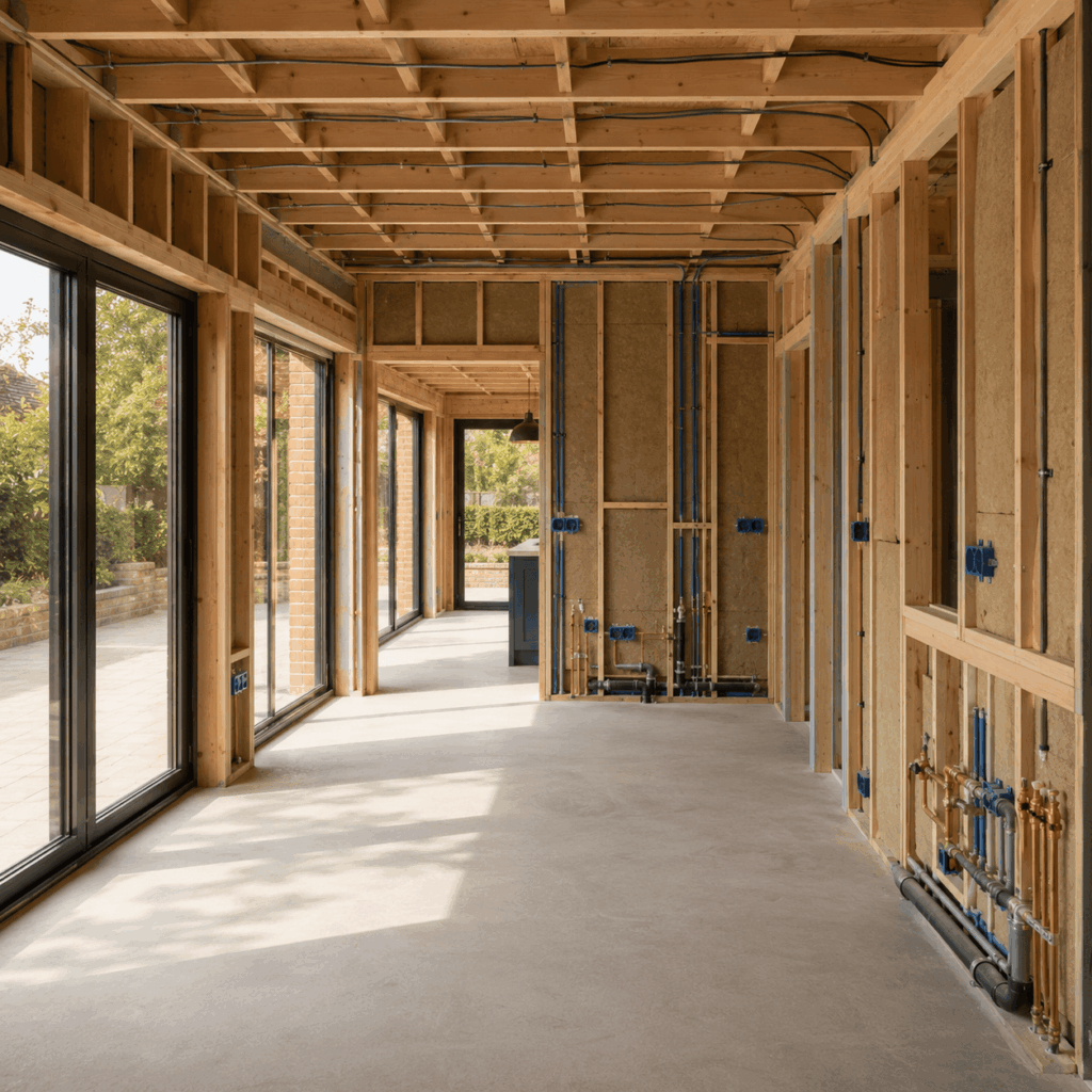 Wraparound extension plumbing, electrics and insulation by Brann New Homes builders in Crowborough, East Sussex